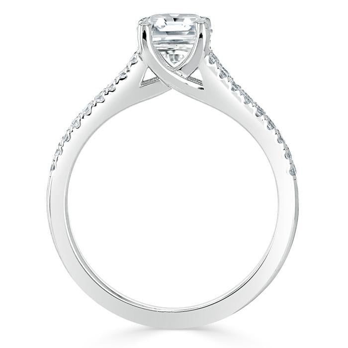 Emerald Cut Lab Diamond Engagement Ring, Split Shank