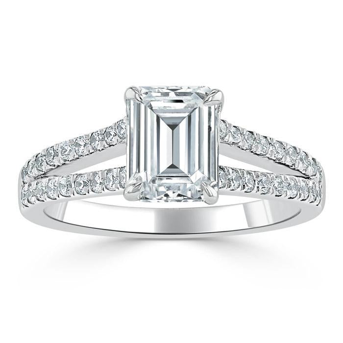 Emerald Cut Lab Diamond Engagement Ring, Split Shank