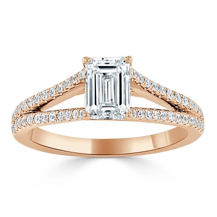 Emerald Cut Lab Diamond Engagement Ring, Split Shank