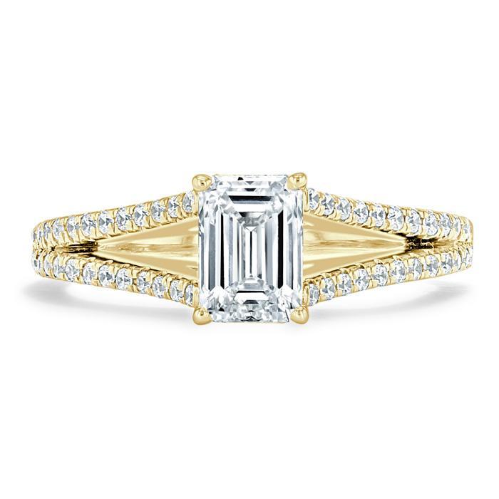 Emerald Cut Lab Diamond Engagement Ring, Split Shank