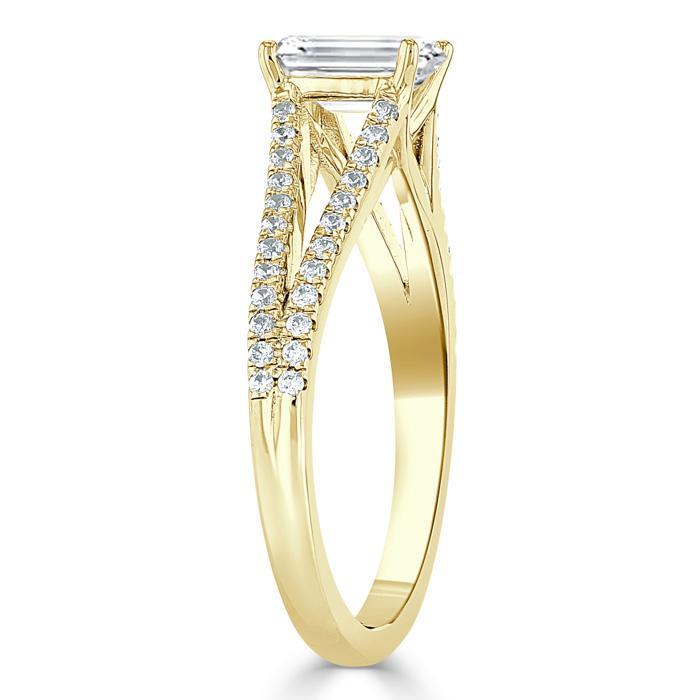 Emerald Cut Lab Diamond Engagement Ring, Split Shank