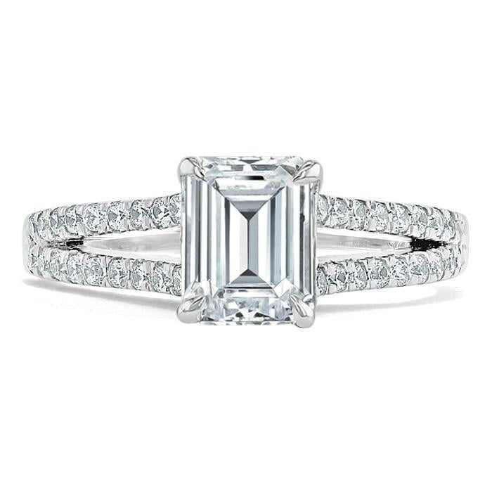 Emerald Cut Lab Diamond Engagement Ring, Split Shank