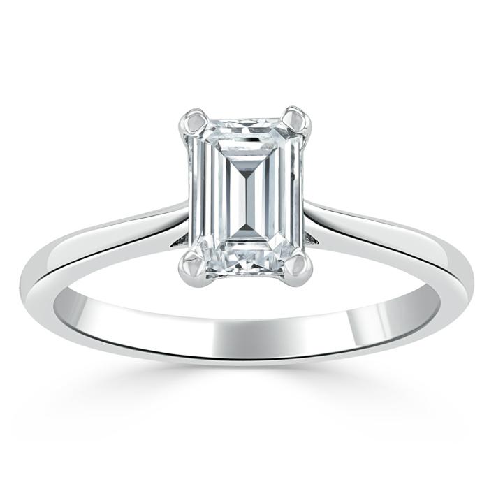 Emerald Cut Lab Diamond Engagement Ring, Tiffany Style