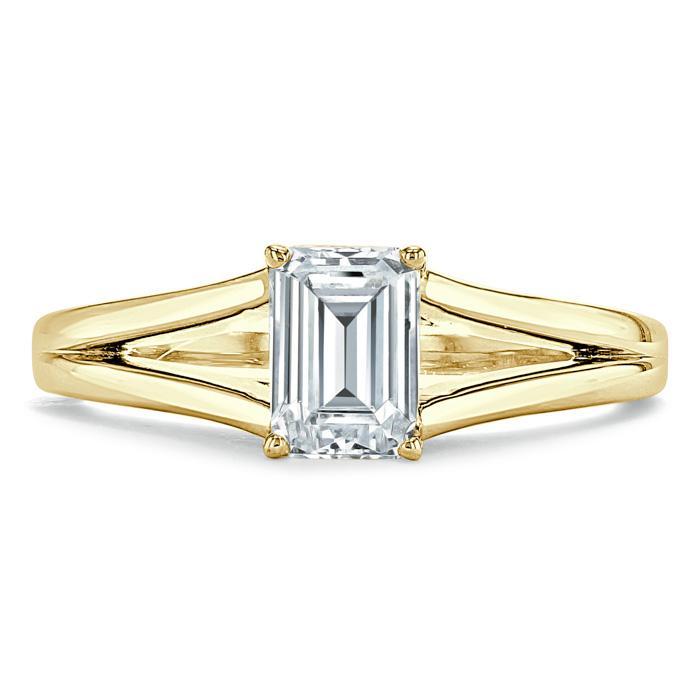 Emerald Cut Lab Diamond Engagement Ring, Tiffany Style Split Shank