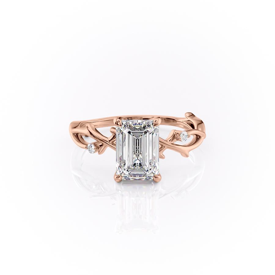 Emerald Cut Lab Diamond Engagement Ring, Twig Design