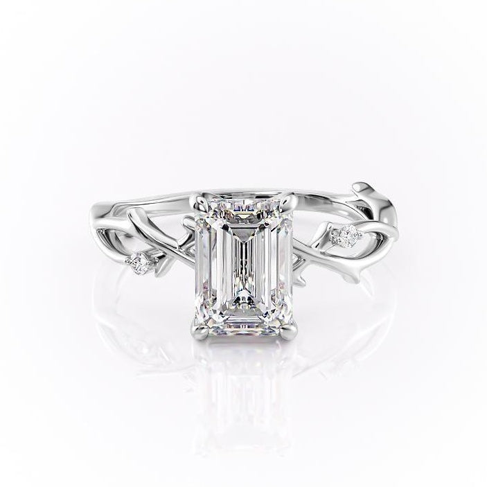 Emerald Cut Lab Diamond Engagement Ring, Twig Design