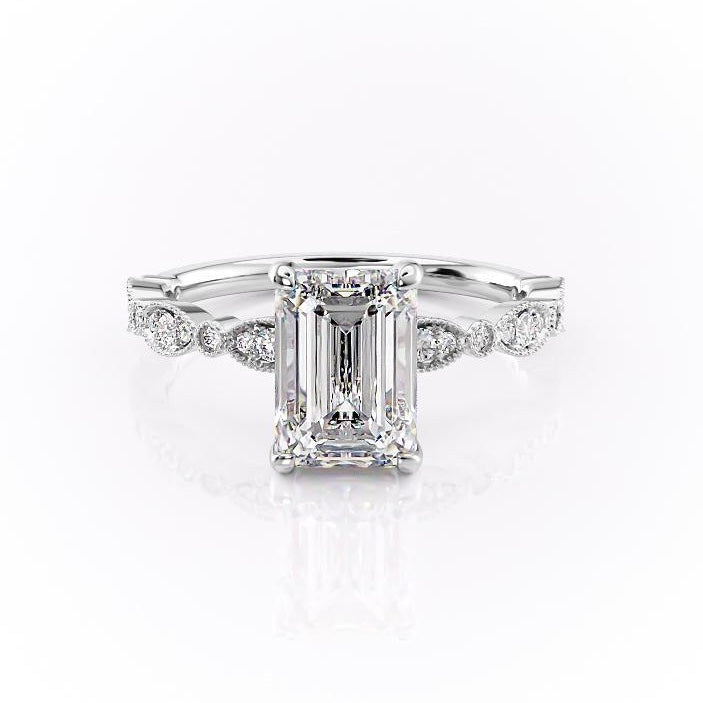 Emerald Cut Lab Diamond Engagement Ring, Vintage Design