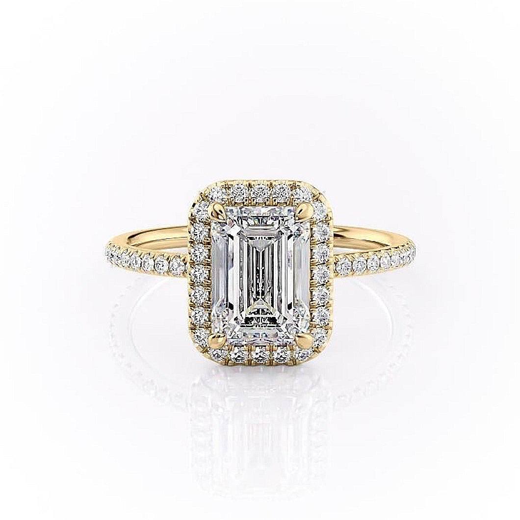 Emerald Cut Lab Diamond Engagement Ring With Halo