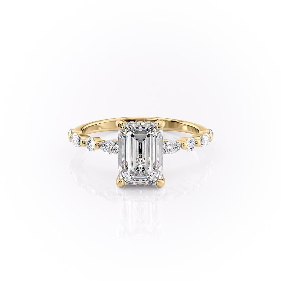 Emerald Cut Lab Diamond Engagement Ring With Hidden Halo
