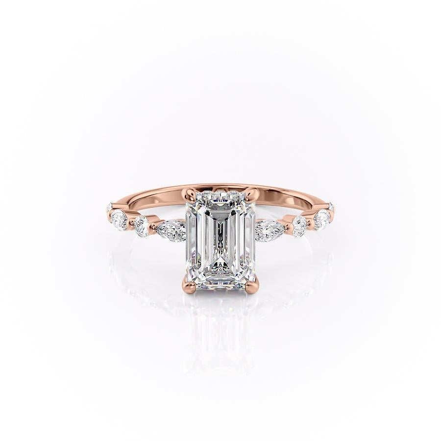 Emerald Cut Lab Diamond Engagement Ring With Hidden Halo