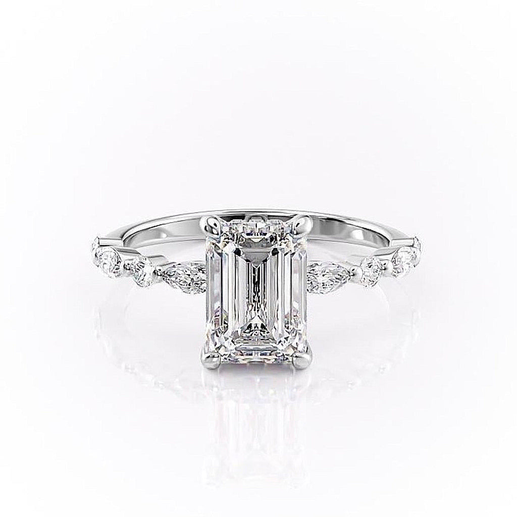 Emerald Cut Lab Diamond Engagement Ring With Hidden Halo