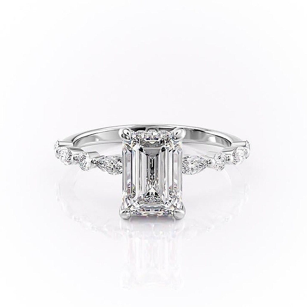 Emerald Cut Lab Diamond Engagement Ring With Hidden Halo