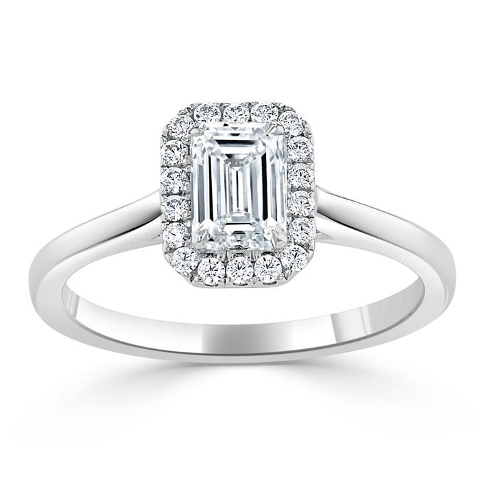 Emerald Cut Lab Diamond Halo Engagement Ring