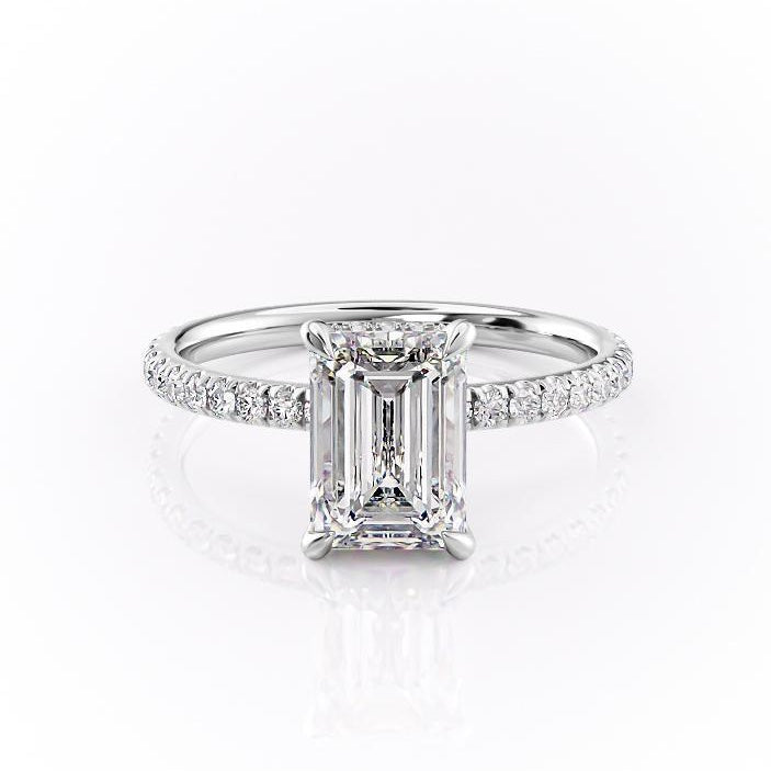 Emerald Cut Lab Diamond Ring, Hidden Halo