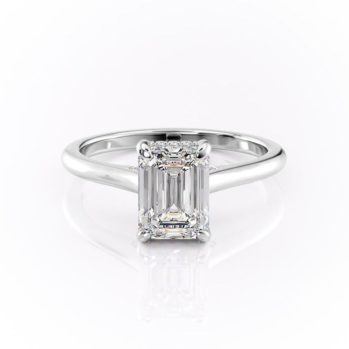 Emerald Cut Lab Diamond Ring, Hidden Halo