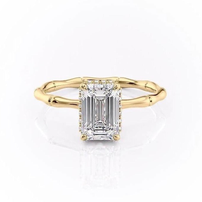 Emerald Cut Lab Diamond Ring With Hidden Halo
