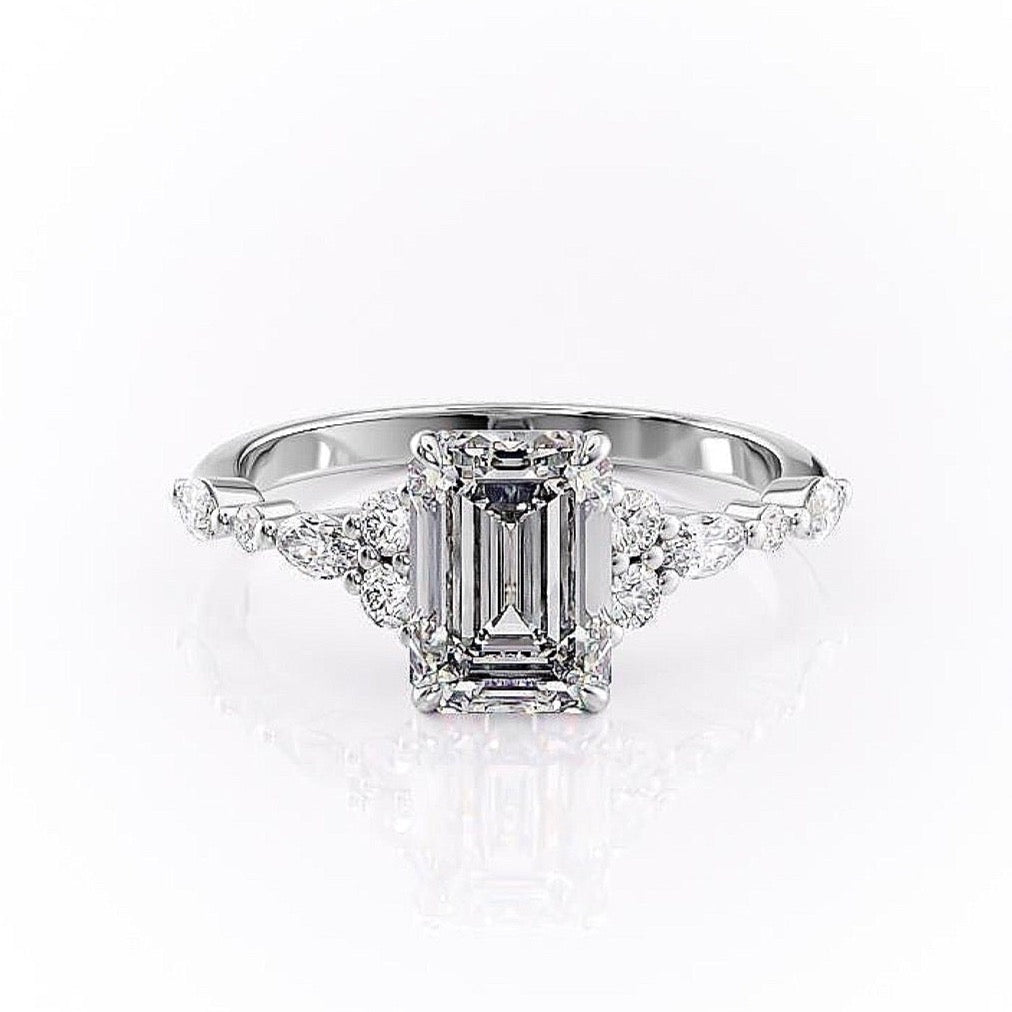Emerald Cut Lab Diamond Shoulder Set Ring Vintage Design