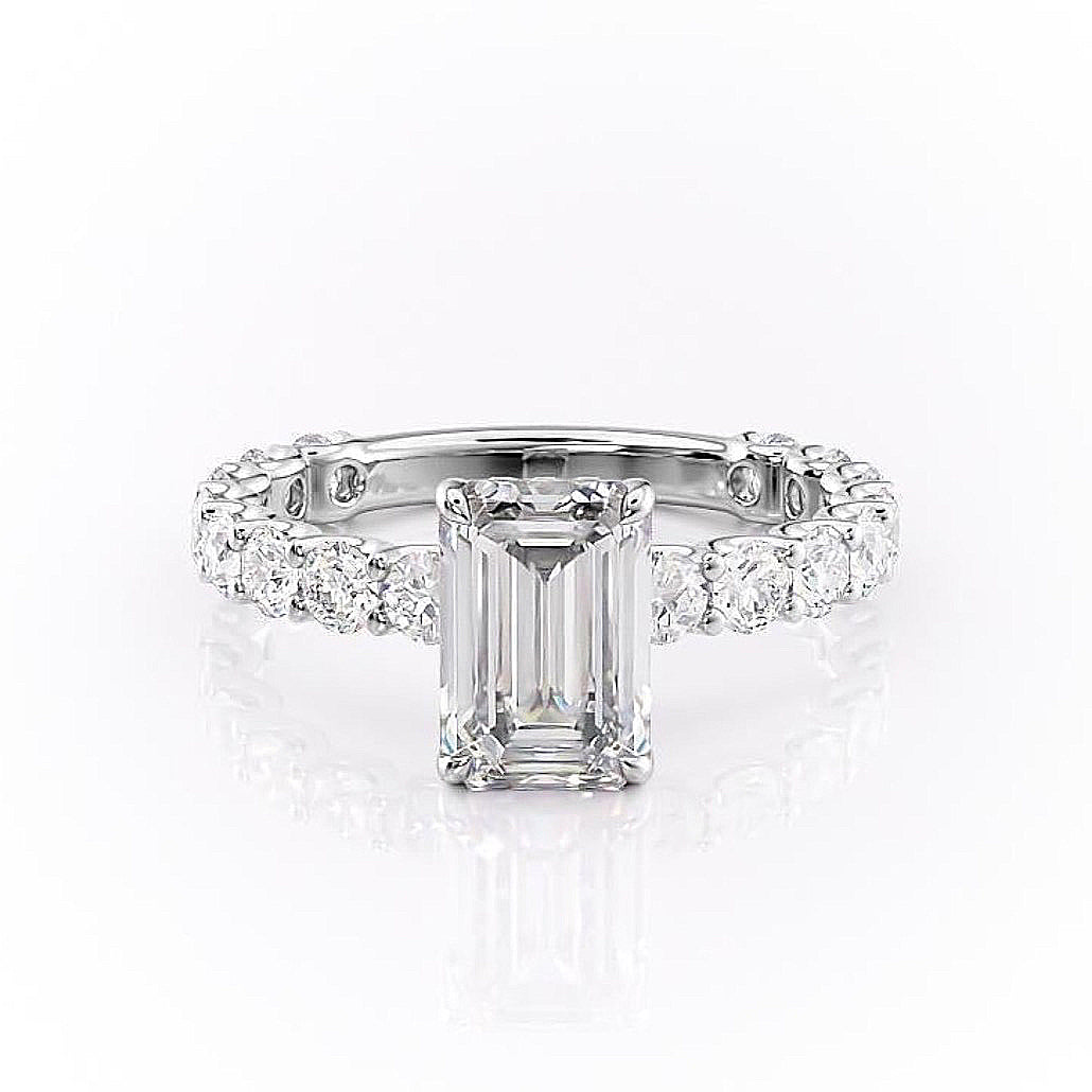 Emerald Cut Lab Diamond Stone Set Shoulders With Hidden Halo