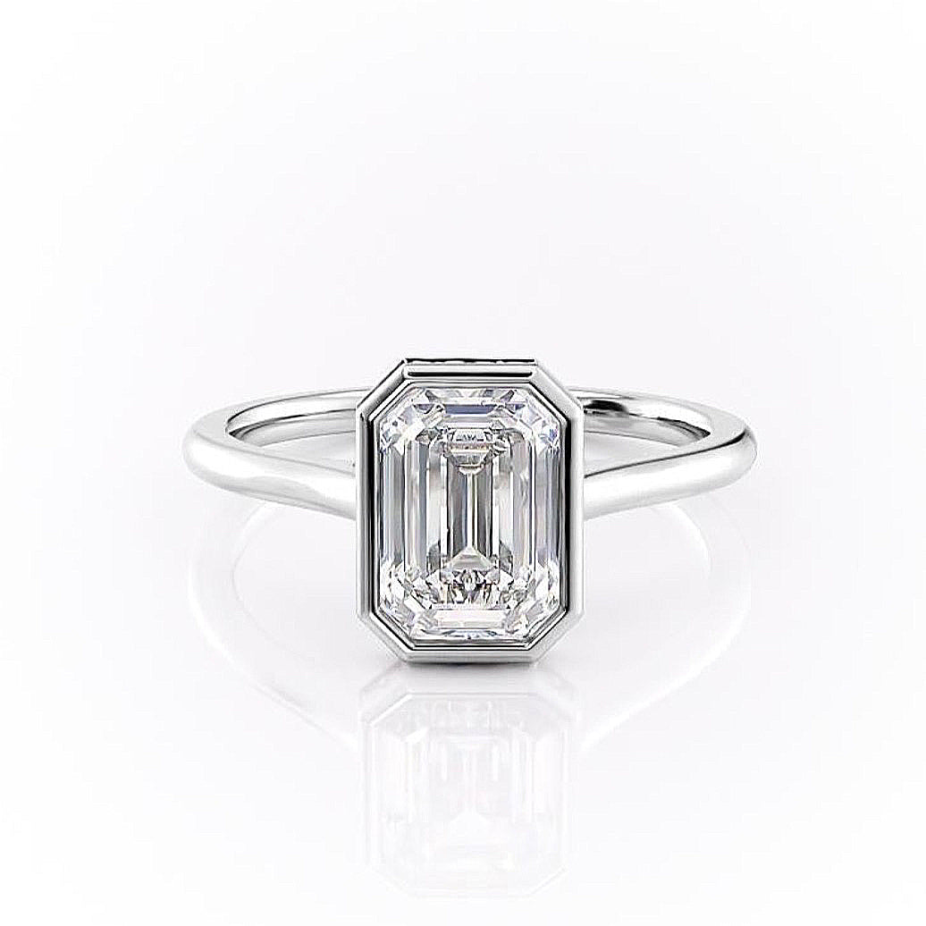 Emerald Cut Rubover Lab Diamond With Hidden Halo