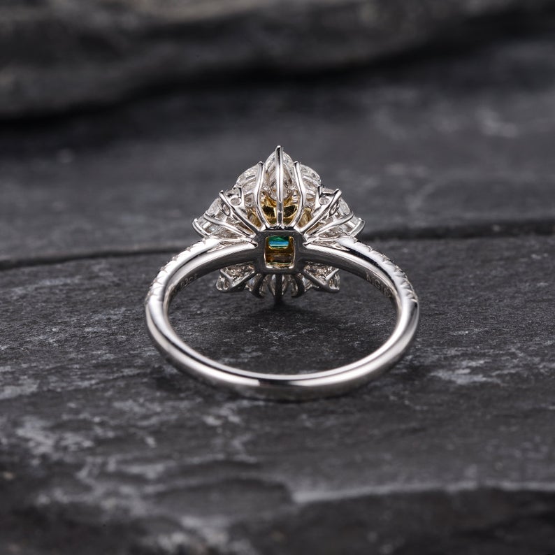 Emerald & Lab Diamond Cocktail Ring, Vintage Inspired