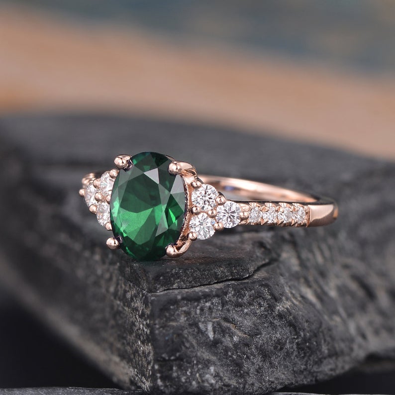 Emerald & Lab Diamond Vintage Inspired Ring