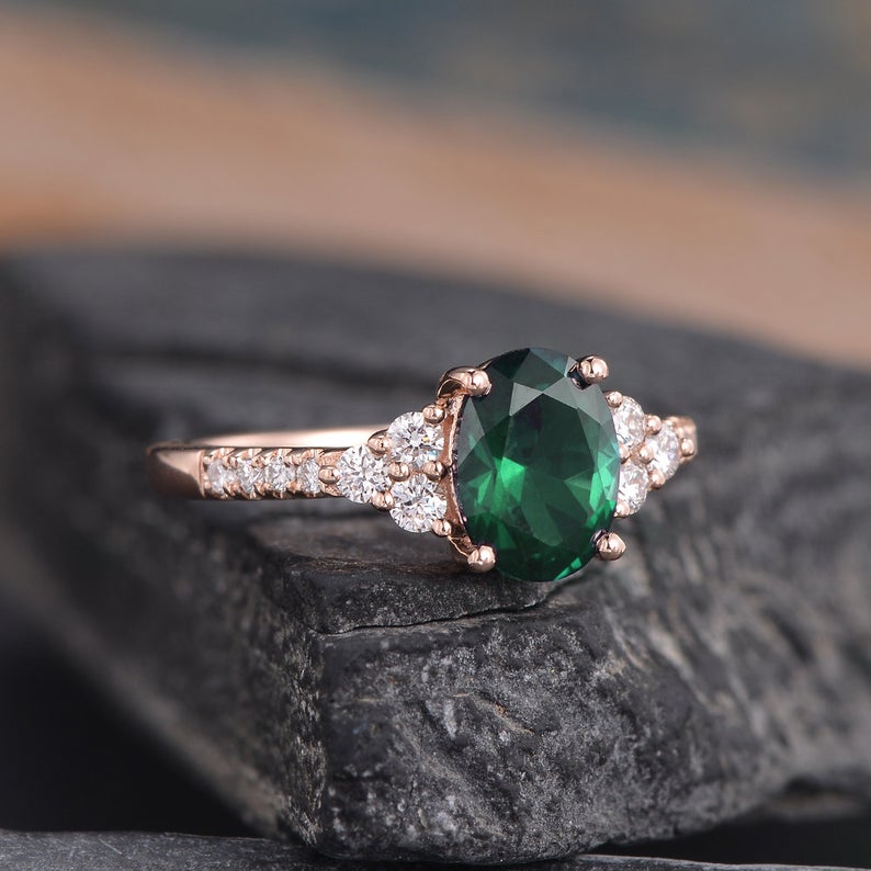 Emerald & Lab Diamond Vintage Inspired Ring