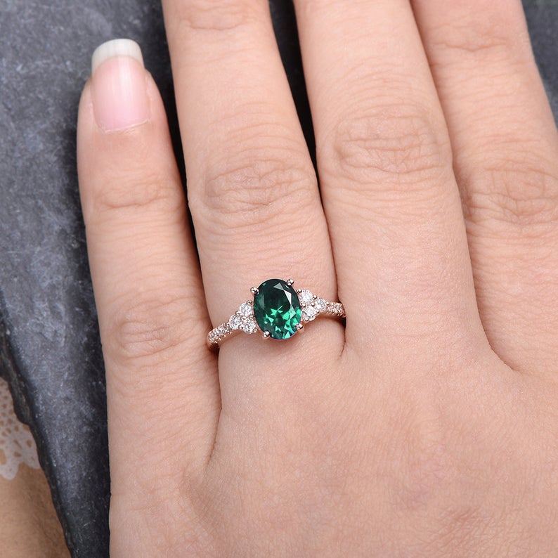 Emerald & Lab Diamond Vintage Inspired Ring
