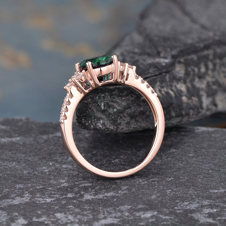 Emerald & Lab Diamond Vintage Inspired Ring