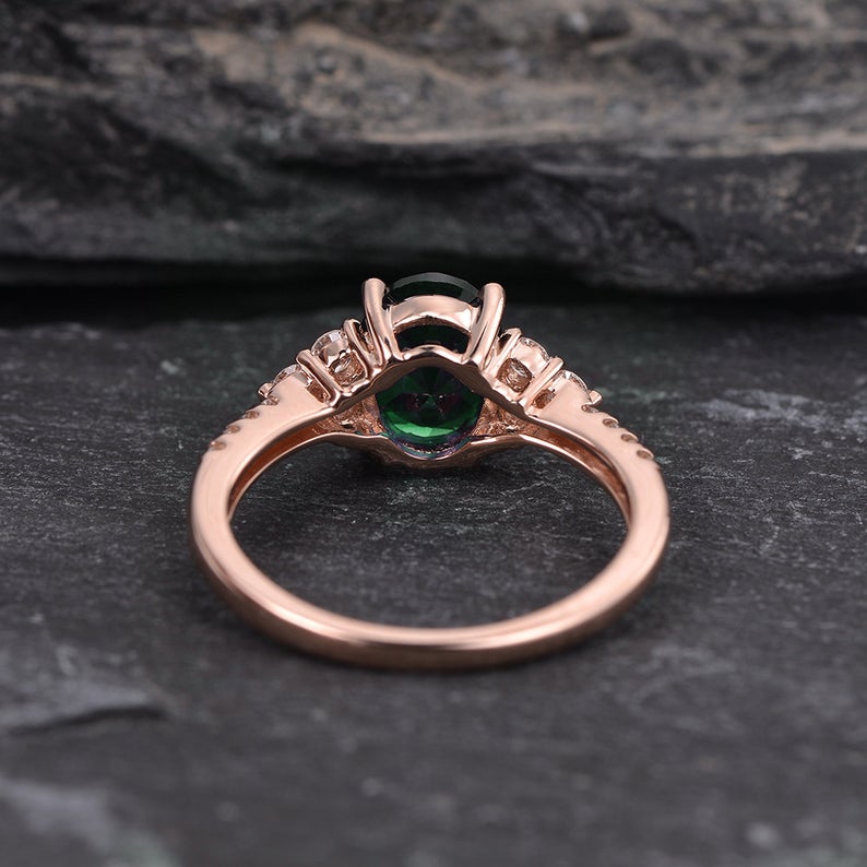 Emerald & Lab Diamond Vintage Inspired Ring