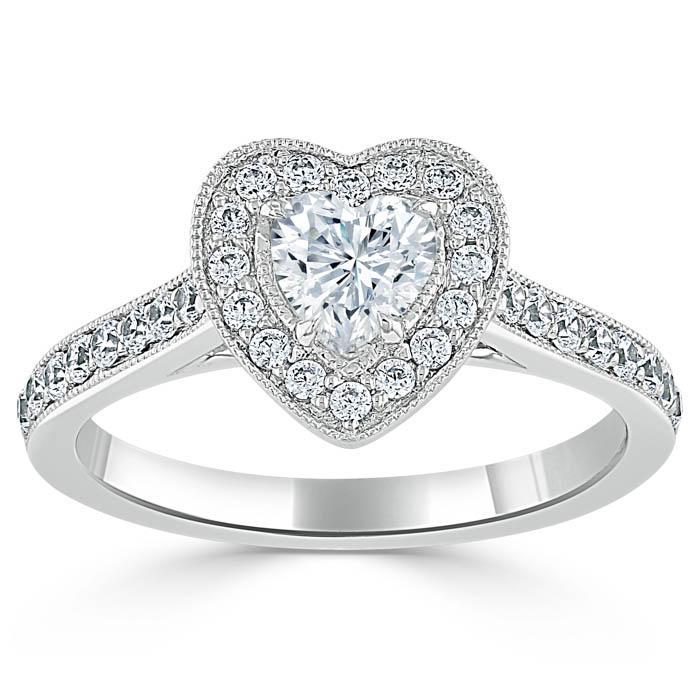 Heart Cut Lab Diamond Engagement Ring, Classic Halo