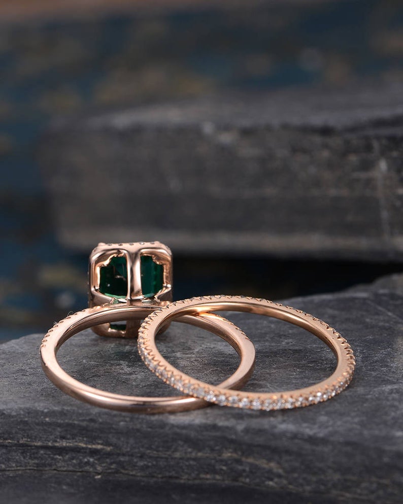 Lab Emerald & Lab Diamond Bridal Ring Set
