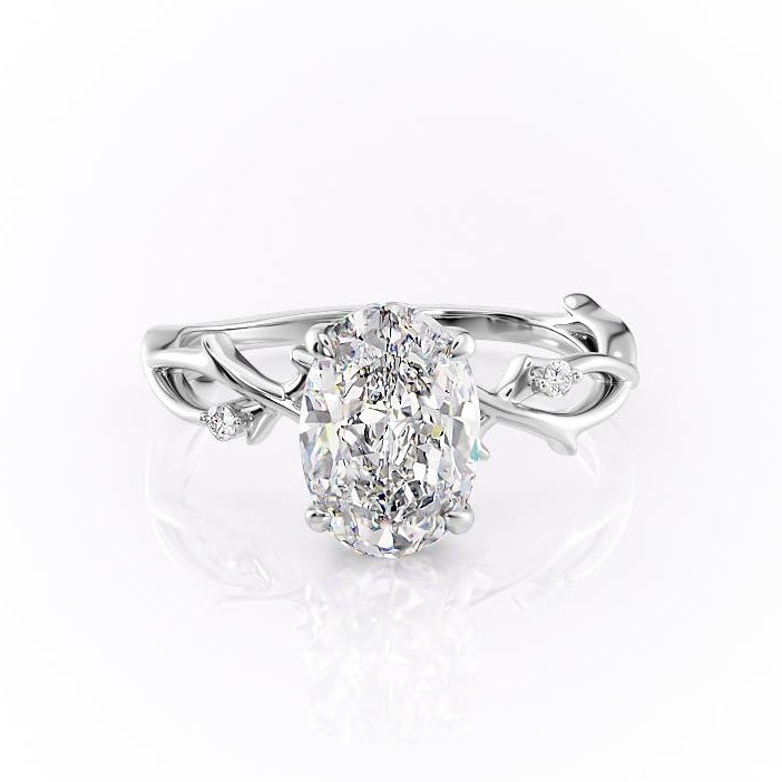 Oval Cut Lab Diamond Engagement Ring, Twig Band Design