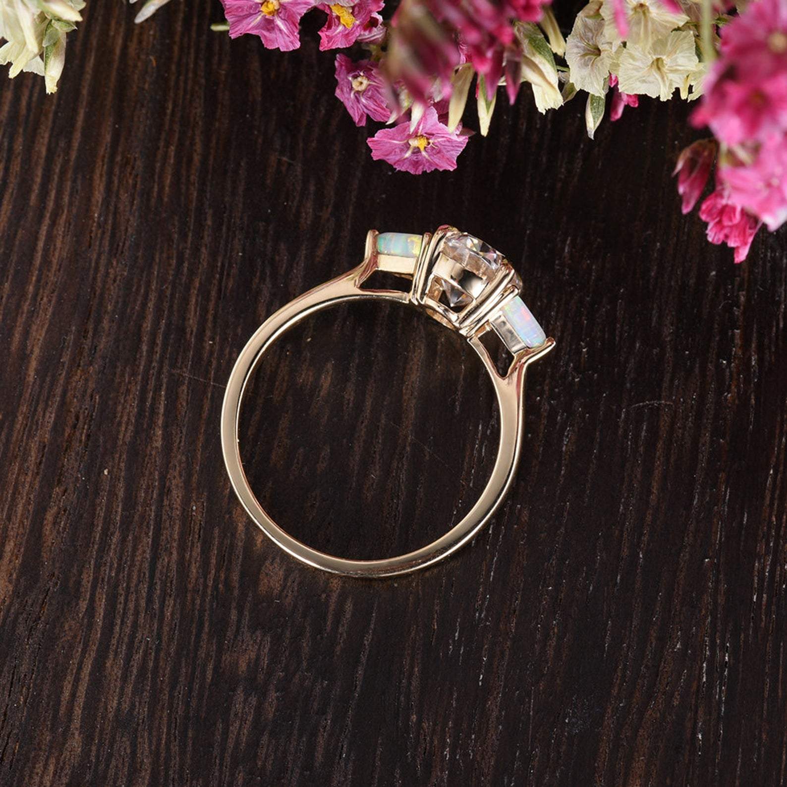 Oval Cut Lab Diamond & Opal Engagement Ring, Edwardian Design