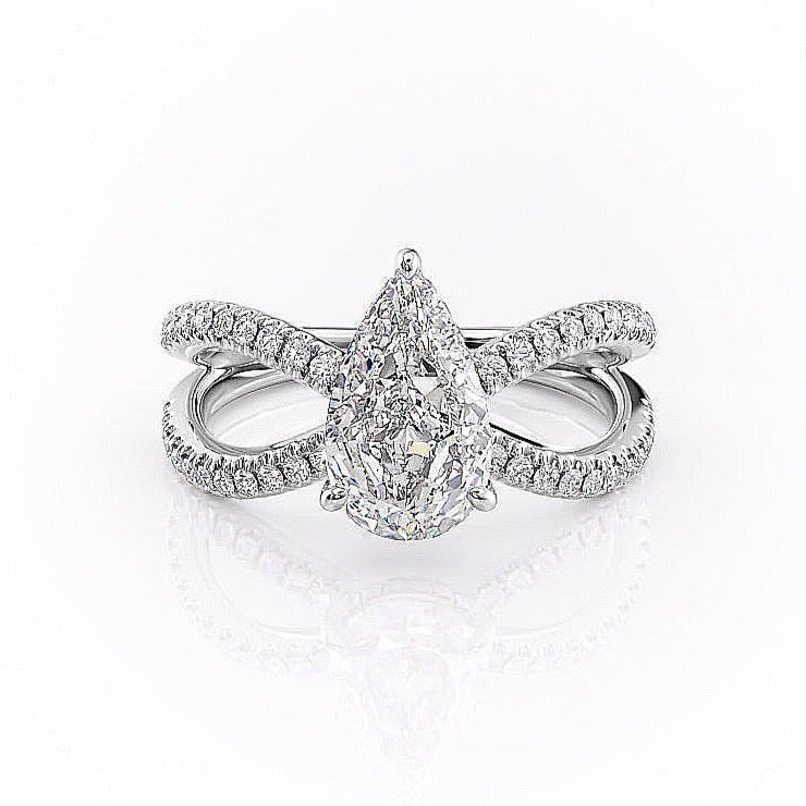 Pear Cut Lab Diamond Criss-Cross Design