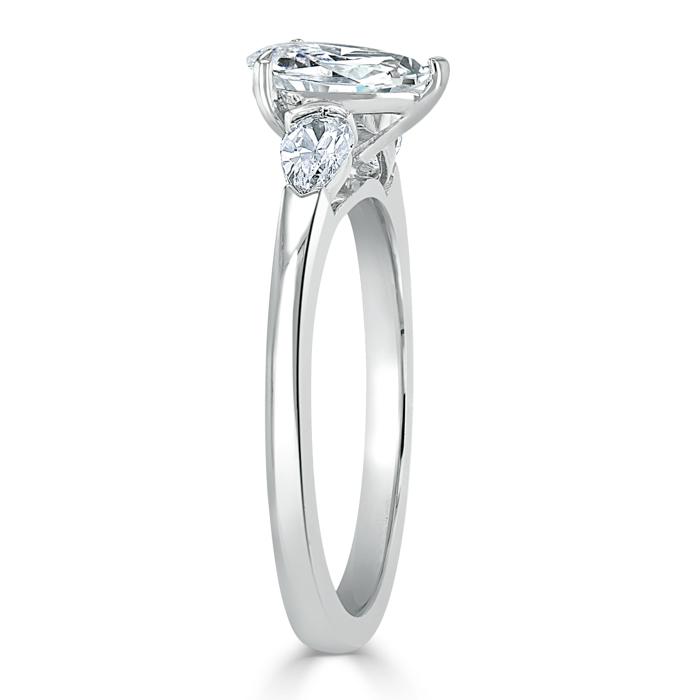 Pear Cut Lab Diamond Engagement Ring, Classic 3 Stone