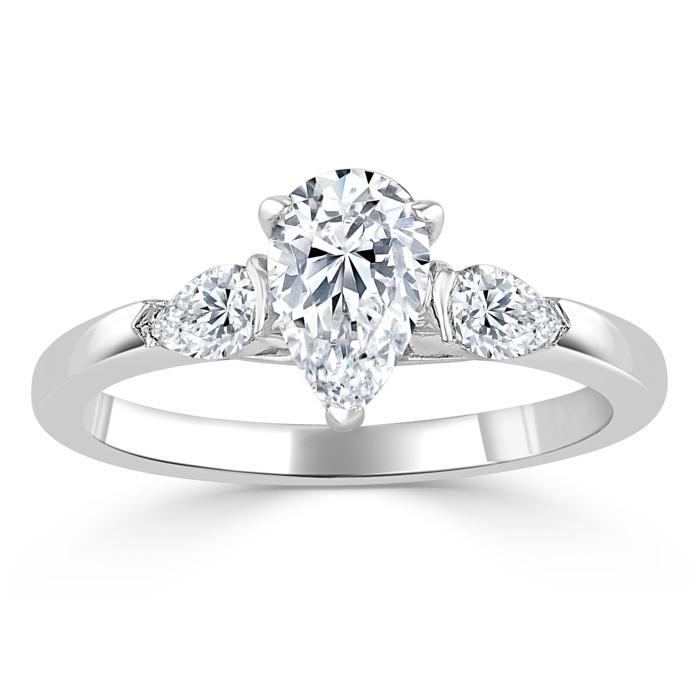 Pear Cut Lab Diamond Engagement Ring, Classic 3 Stone