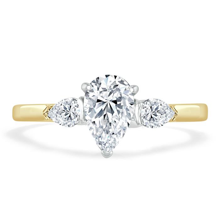 Pear Cut Lab Diamond Engagement Ring, Classic 3 Stone