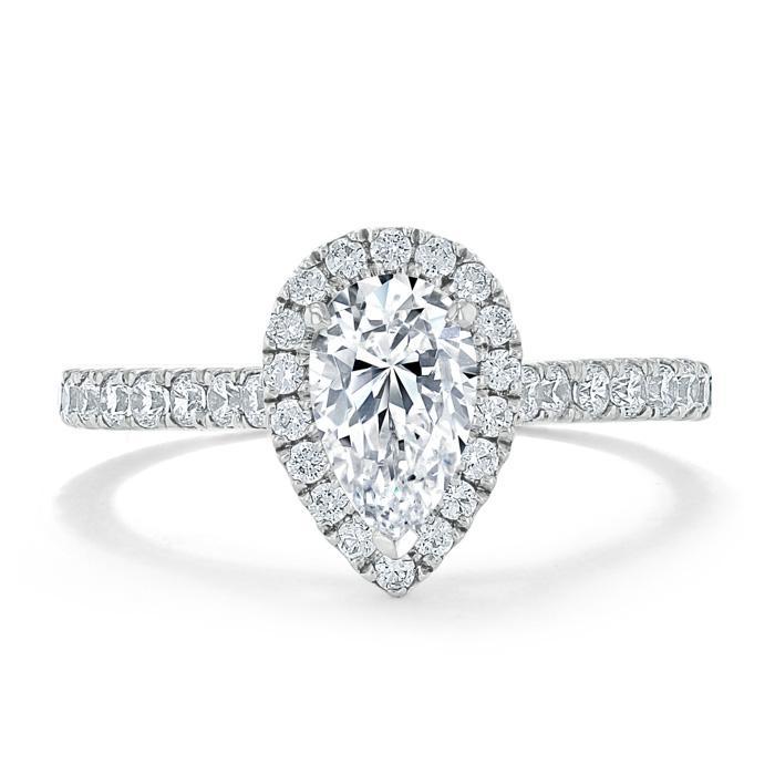 Pear Cut Lab Diamond Engagement Ring, Classic Halo