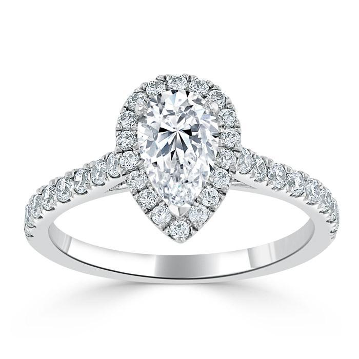 Pear Cut Lab Diamond Engagement Ring, Classic Halo