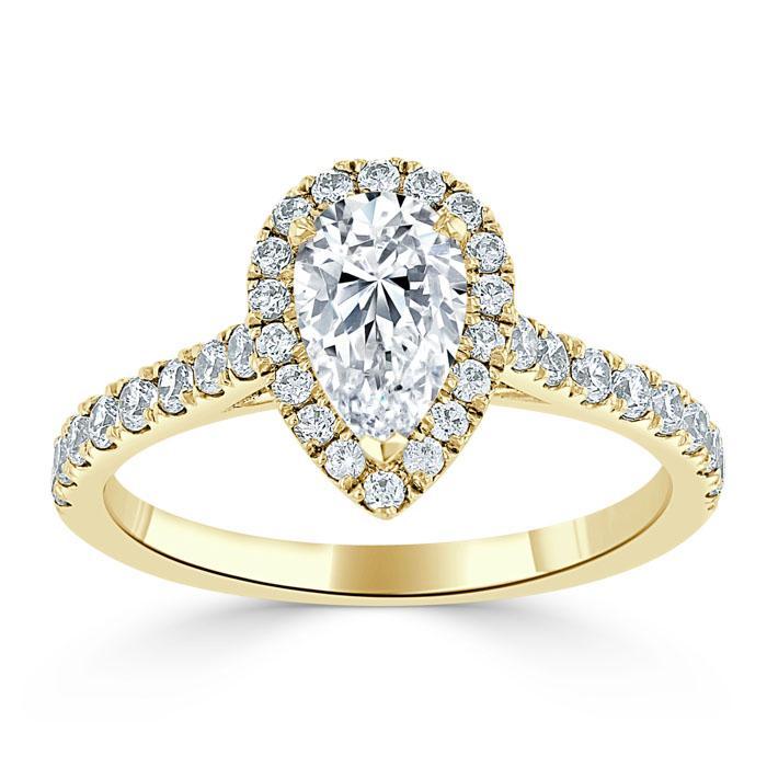 Pear Cut Lab Diamond Engagement Ring, Classic Halo