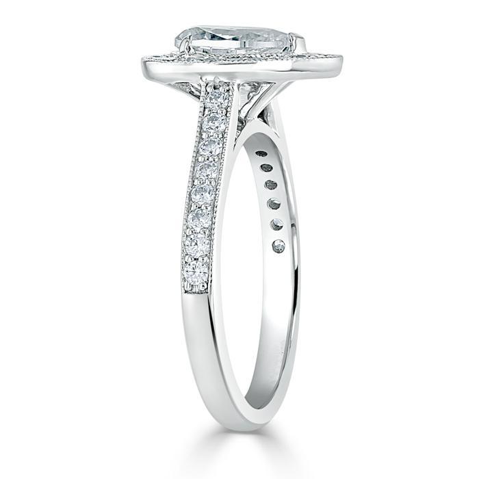 Pear Cut Lab Diamond Engagement Ring, Classic Halo Design