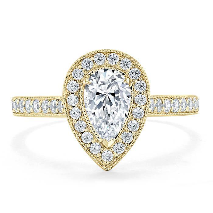 Pear Cut Lab Diamond Engagement Ring, Classic Halo Design