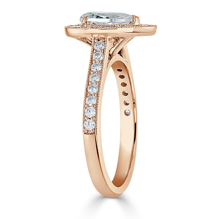 Pear Cut Lab Diamond Engagement Ring, Classic Halo Design