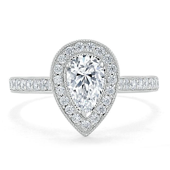 Pear Cut Lab Diamond Engagement Ring, Classic Halo Design