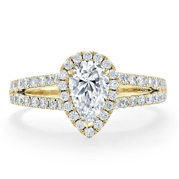 Pear Cut Lab Diamond Engagement Ring, Classic Halo with Split Shank