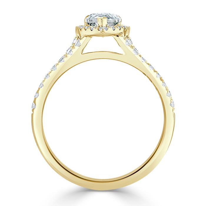 Pear Cut Lab Diamond Engagement Ring, Classic Halo with Split Shank