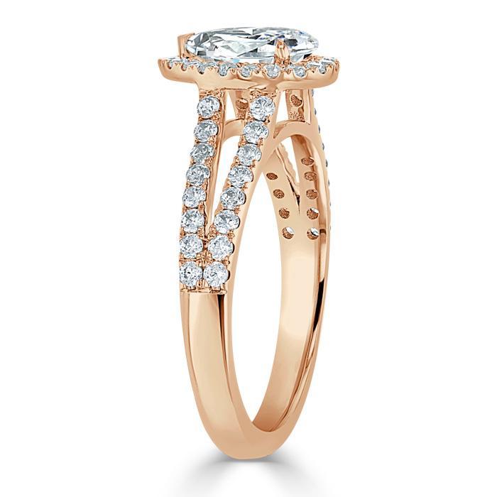 Pear Cut Lab Diamond Engagement Ring, Classic Halo with Split Shank