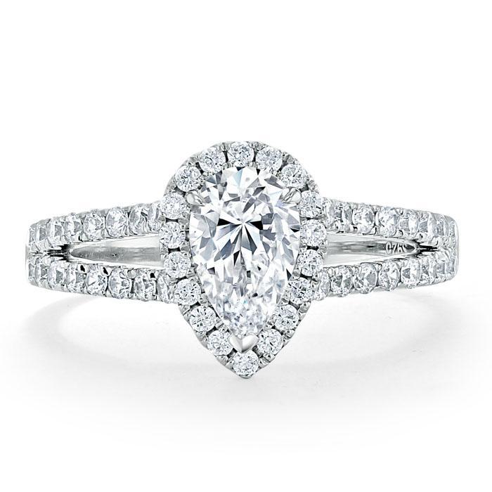 Pear Cut Lab Diamond Engagement Ring, Classic Halo with Split Shank