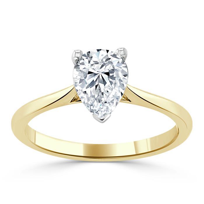 Pear Cut Lab Diamond Engagement Ring, Classic Style