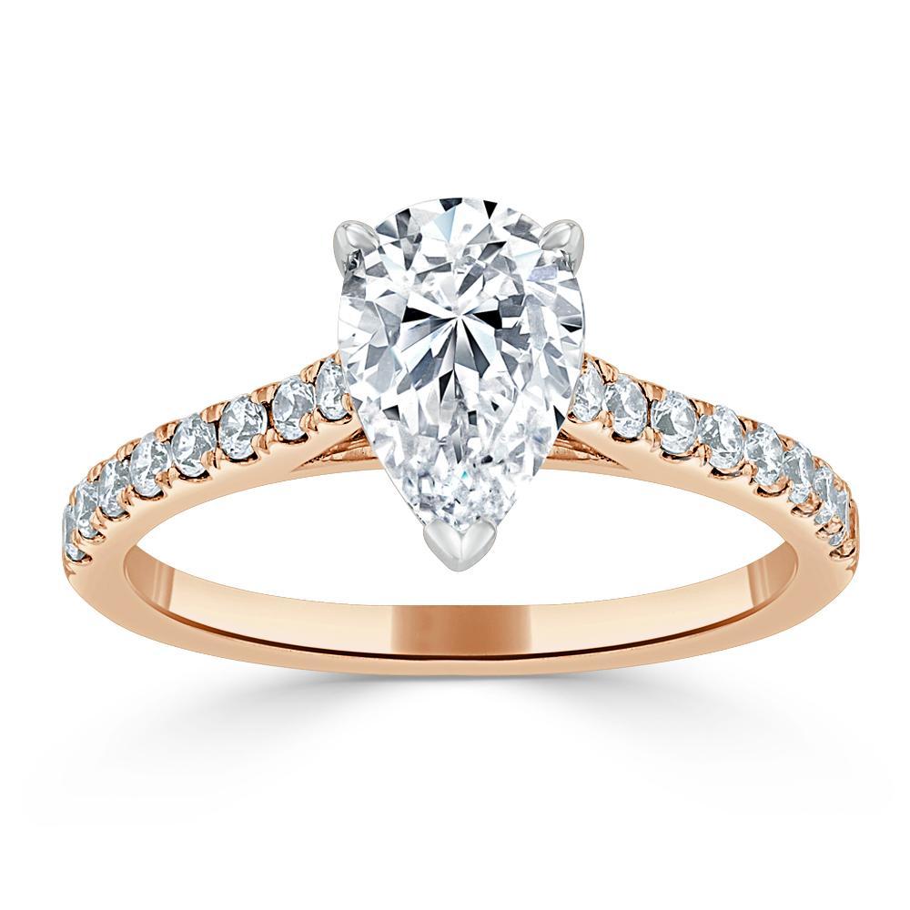 Pear Cut Lab Diamond Engagement Ring, Classic Style